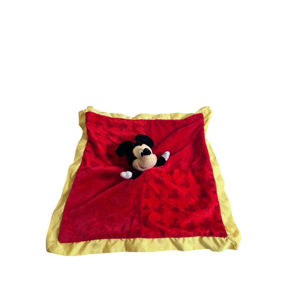 Disney Mickey Mouse Security Blanket 14in Red Yellow Satin Trim Lovey Kids